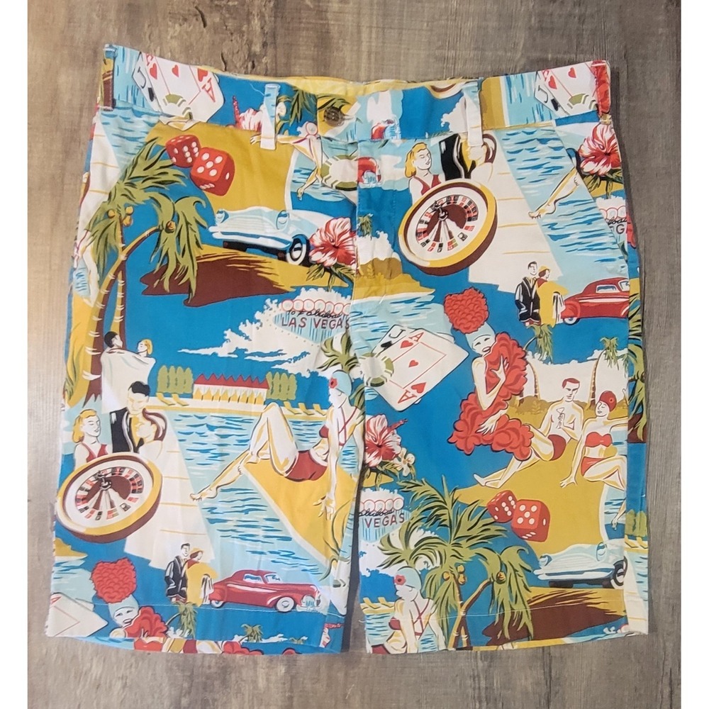Loudmouth Golf Shorts Men's 36 Cotton Blend Las Vegas AOP Novelty Print Stretch